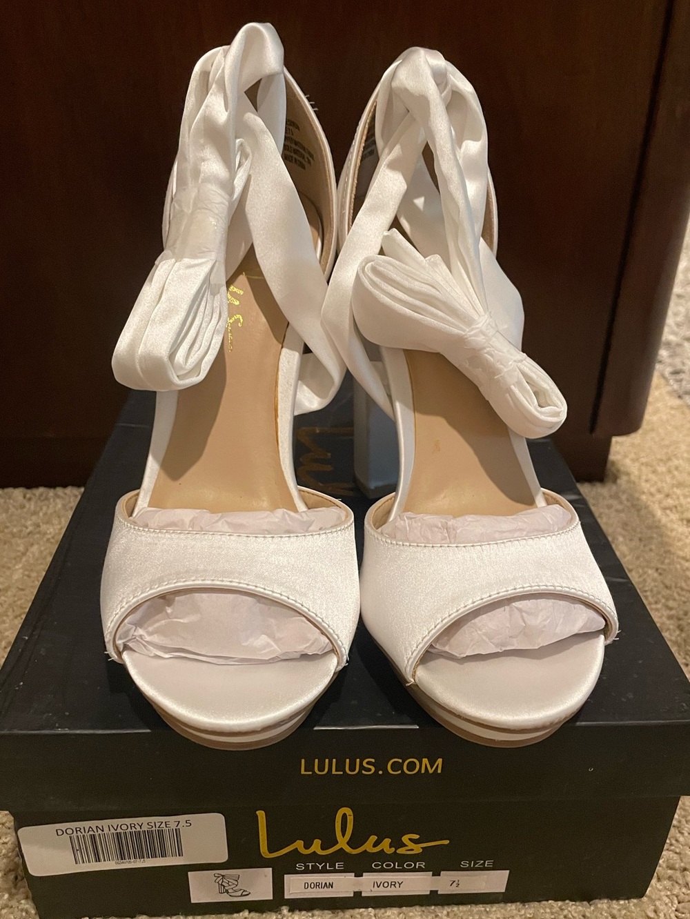 Lulu's Ivory Satin Ankle Tie Block Heels